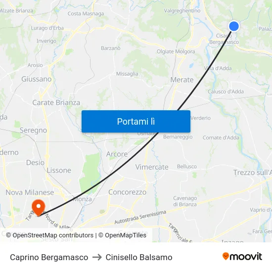 Caprino Bergamasco to Cinisello Balsamo map