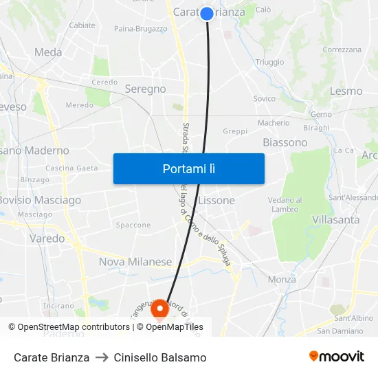 Carate Brianza to Cinisello Balsamo map