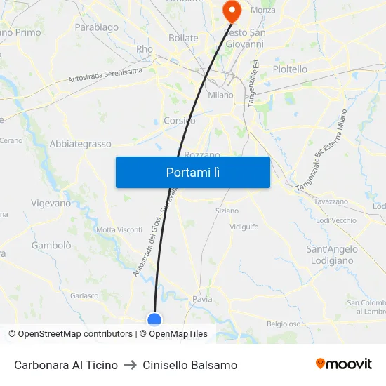 Carbonara Al Ticino to Cinisello Balsamo map