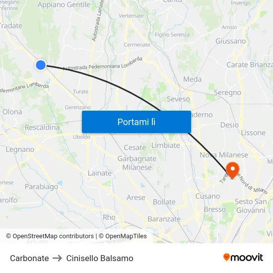 Carbonate to Cinisello Balsamo map