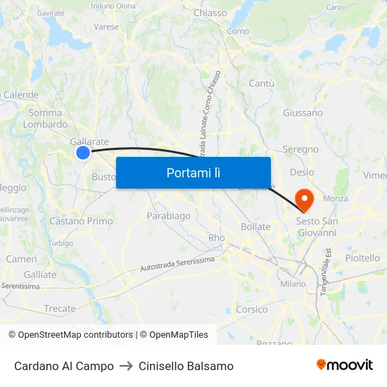 Cardano Al Campo to Cinisello Balsamo map