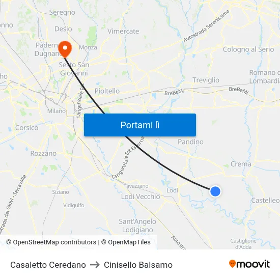 Casaletto Ceredano to Cinisello Balsamo map