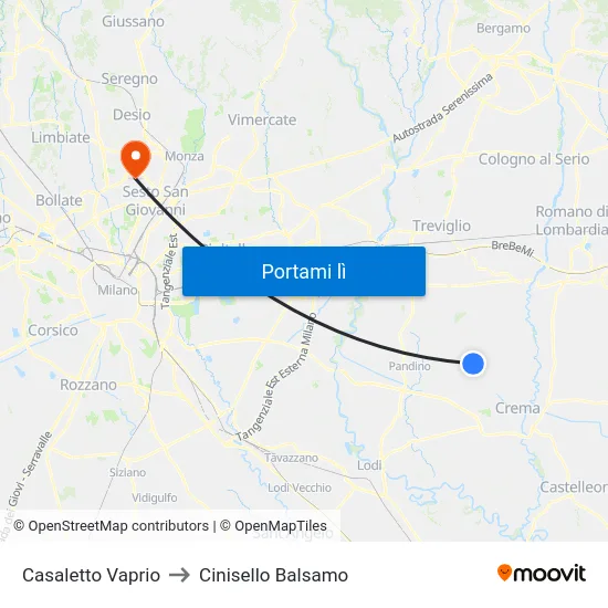 Casaletto Vaprio to Cinisello Balsamo map