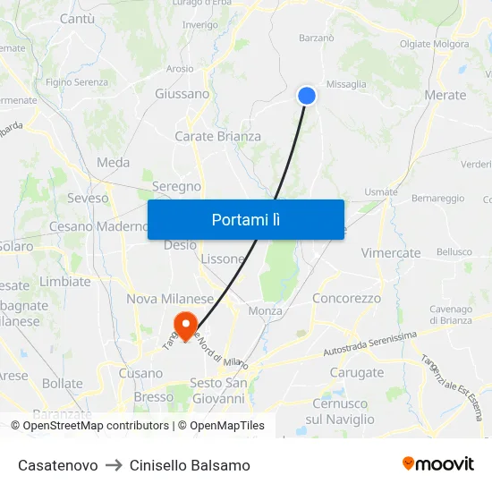 Casatenovo to Cinisello Balsamo map