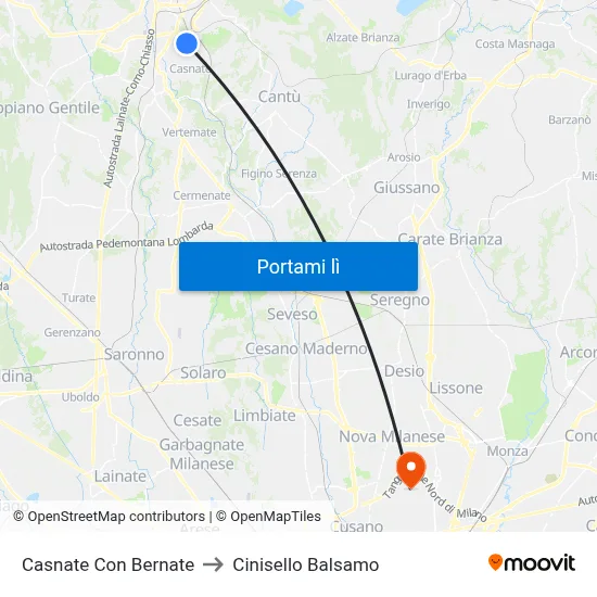 Casnate Con Bernate to Cinisello Balsamo map