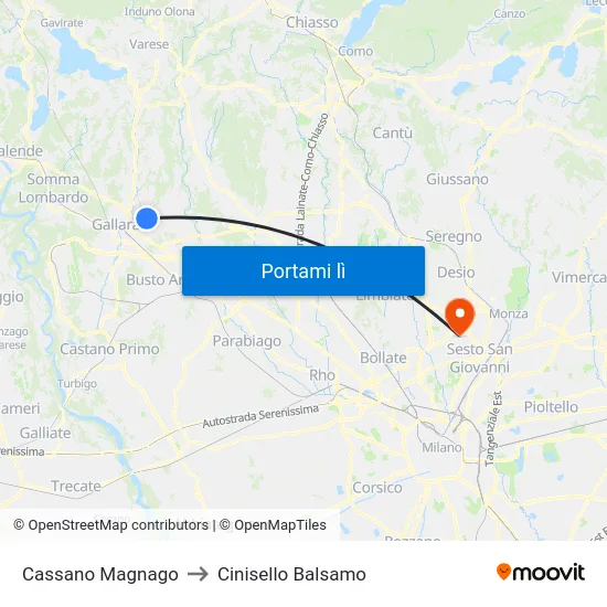 Cassano Magnago to Cinisello Balsamo map