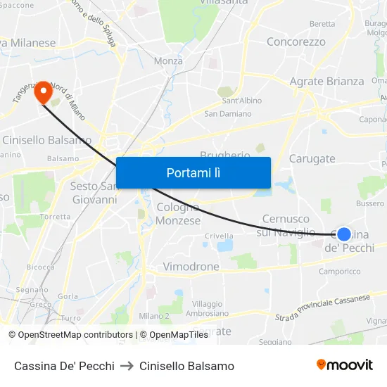 Cassina De' Pecchi to Cinisello Balsamo map