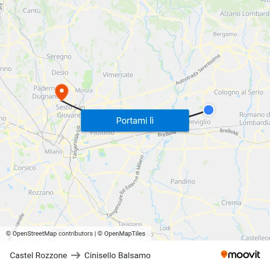 Castel Rozzone to Cinisello Balsamo map