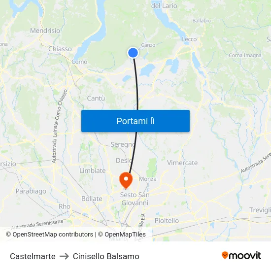 Castelmarte to Cinisello Balsamo map