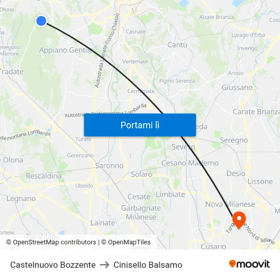 Castelnuovo Bozzente to Cinisello Balsamo map
