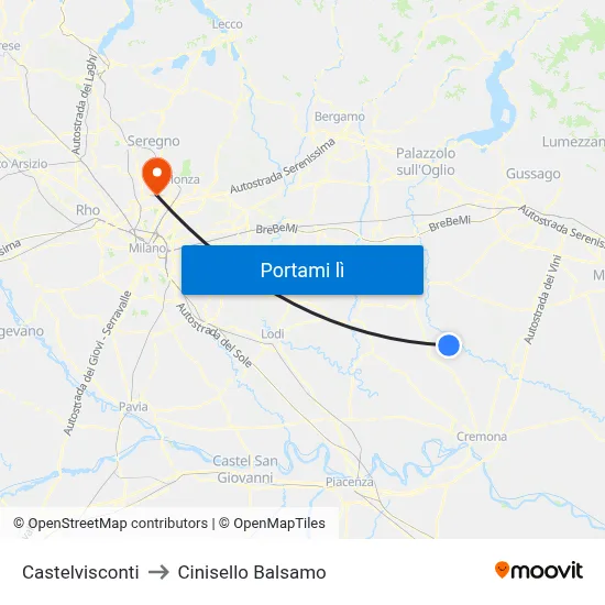 Castelvisconti to Cinisello Balsamo map