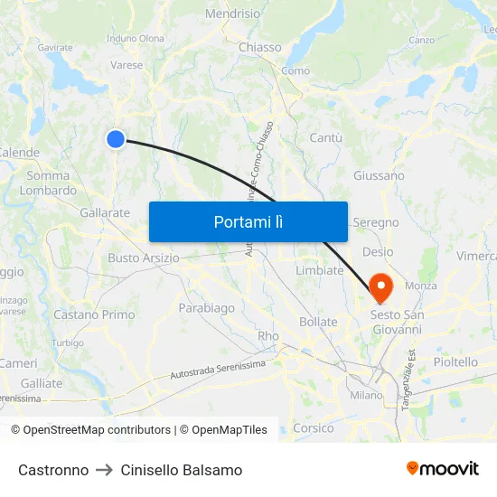 Castronno to Cinisello Balsamo map