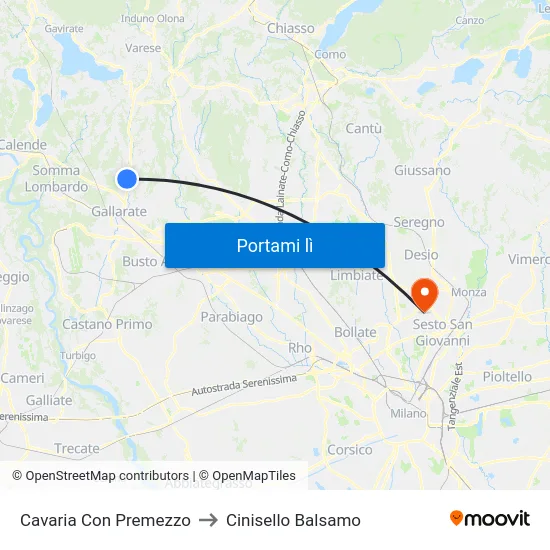 Cavaria Con Premezzo to Cinisello Balsamo map