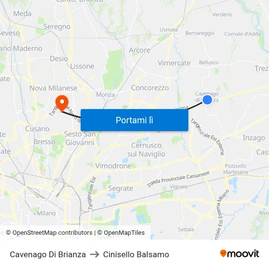 Cavenago Di Brianza to Cinisello Balsamo map
