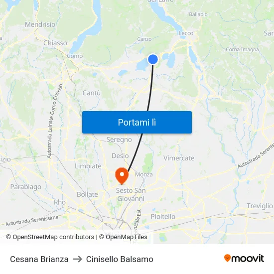 Cesana Brianza to Cinisello Balsamo map