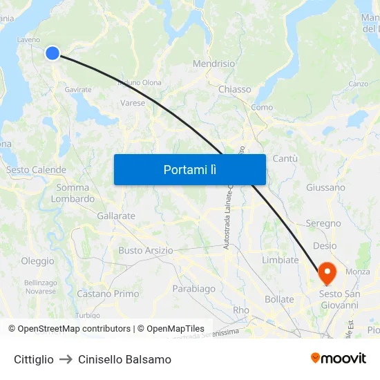 Cittiglio to Cinisello Balsamo map
