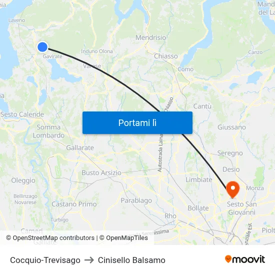 Cocquio-Trevisago to Cinisello Balsamo map