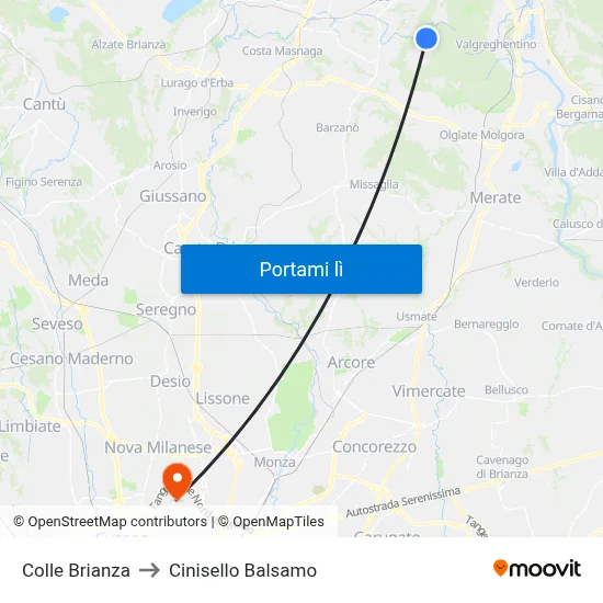 Colle Brianza to Cinisello Balsamo map