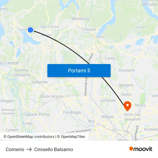 Comerio to Cinisello Balsamo map