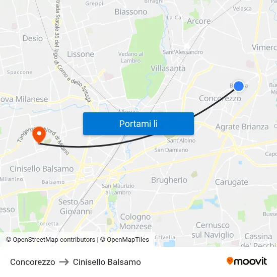 Concorezzo to Cinisello Balsamo map
