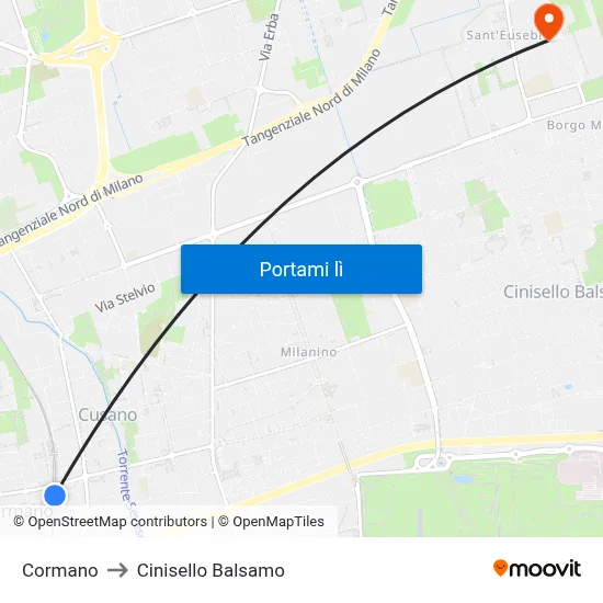 Cormano to Cinisello Balsamo map