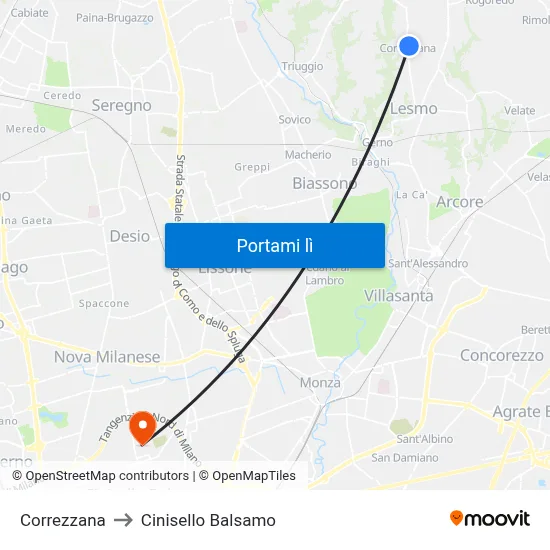 Correzzana to Cinisello Balsamo map