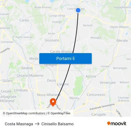 Costa Masnaga to Cinisello Balsamo map