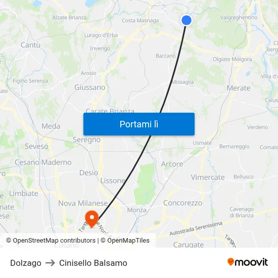 Dolzago to Cinisello Balsamo map