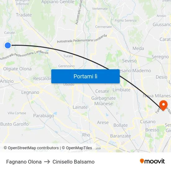 Fagnano Olona to Cinisello Balsamo map