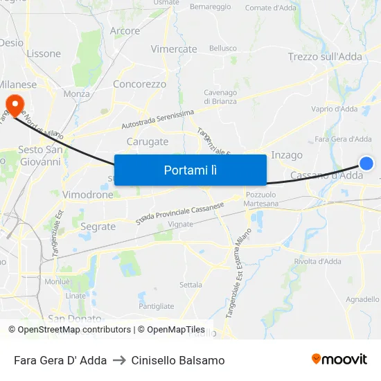 Fara Gera D' Adda to Cinisello Balsamo map