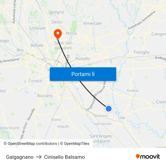 Galgagnano to Cinisello Balsamo map