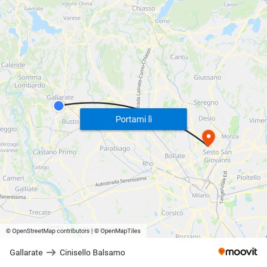 Gallarate to Cinisello Balsamo map