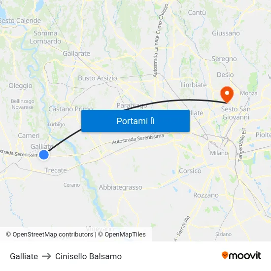 Galliate to Cinisello Balsamo map