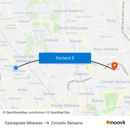 Garbagnate Milanese to Cinisello Balsamo map