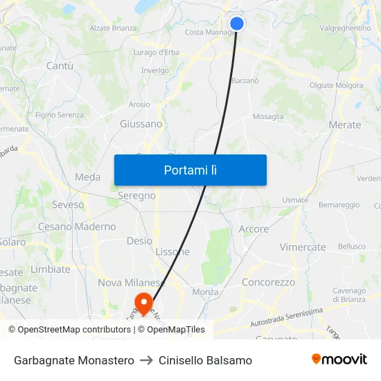 Garbagnate Monastero to Cinisello Balsamo map
