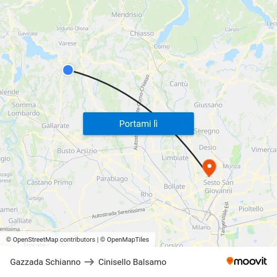 Gazzada Schianno to Cinisello Balsamo map
