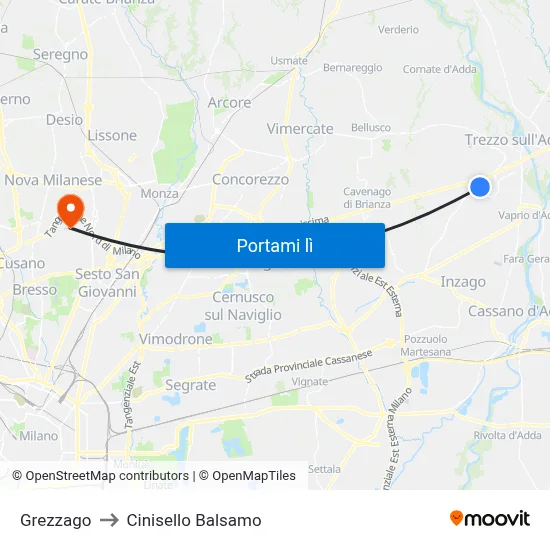 Grezzago to Cinisello Balsamo map