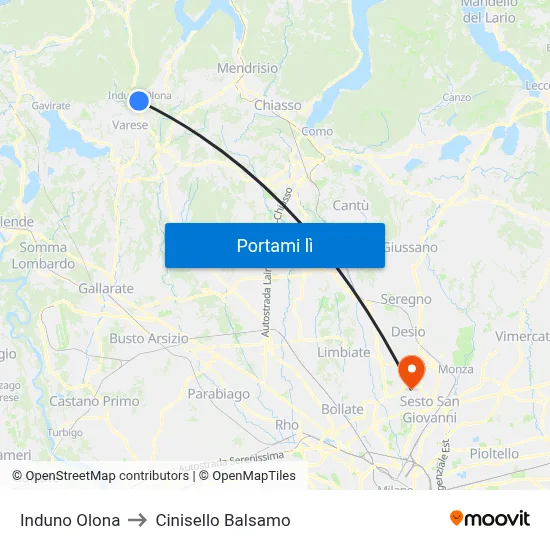 Induno Olona to Cinisello Balsamo map