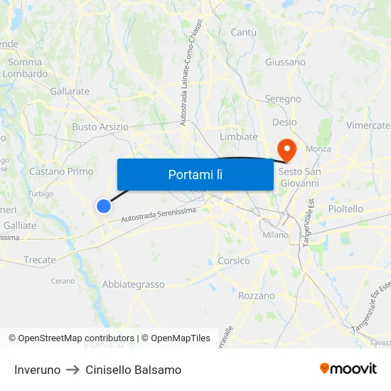 Inveruno to Cinisello Balsamo map