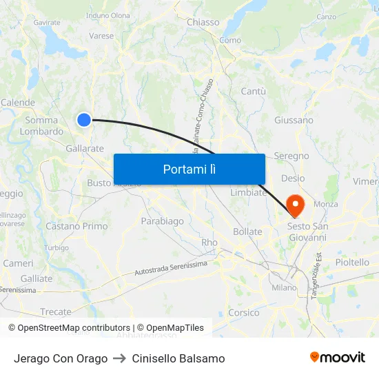 Jerago Con Orago to Cinisello Balsamo map