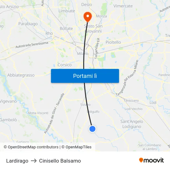 Lardirago to Cinisello Balsamo map