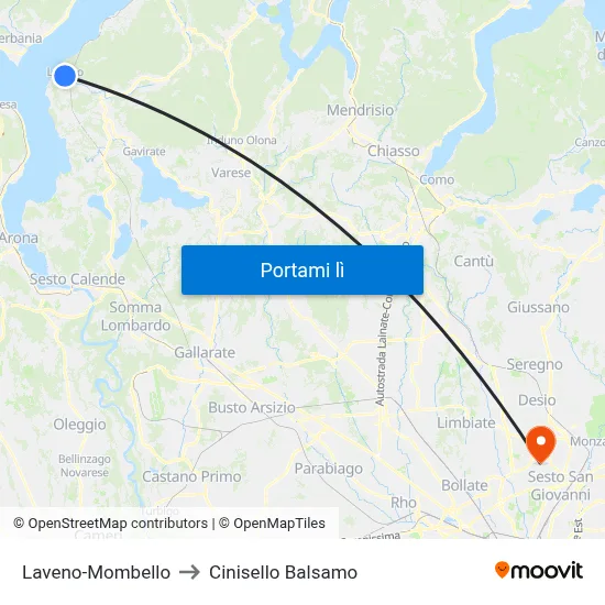 Laveno-Mombello to Cinisello Balsamo map
