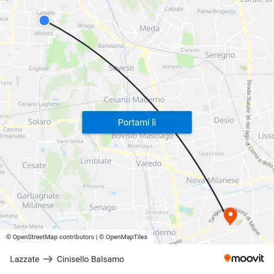 Lazzate to Cinisello Balsamo map