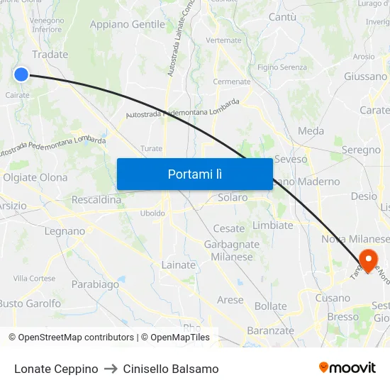 Lonate Ceppino to Cinisello Balsamo map