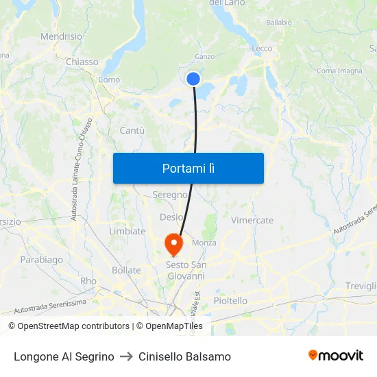 Longone Al Segrino to Cinisello Balsamo map