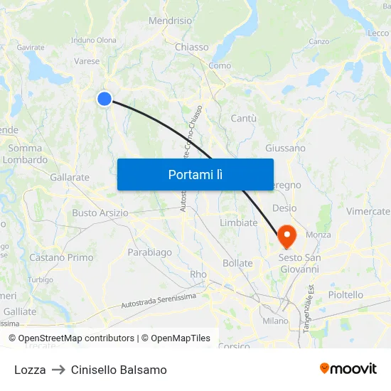 Lozza to Cinisello Balsamo map