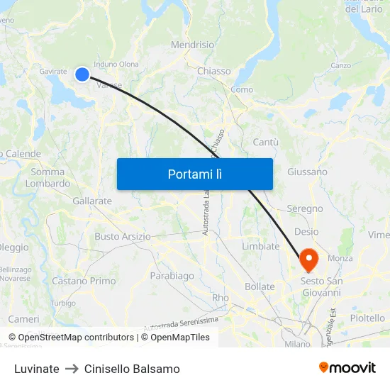 Luvinate to Cinisello Balsamo map
