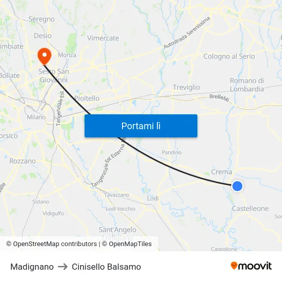 Madignano to Cinisello Balsamo map