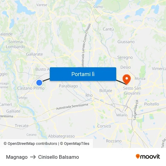 Magnago to Cinisello Balsamo map