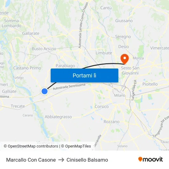 Marcallo Con Casone to Cinisello Balsamo map